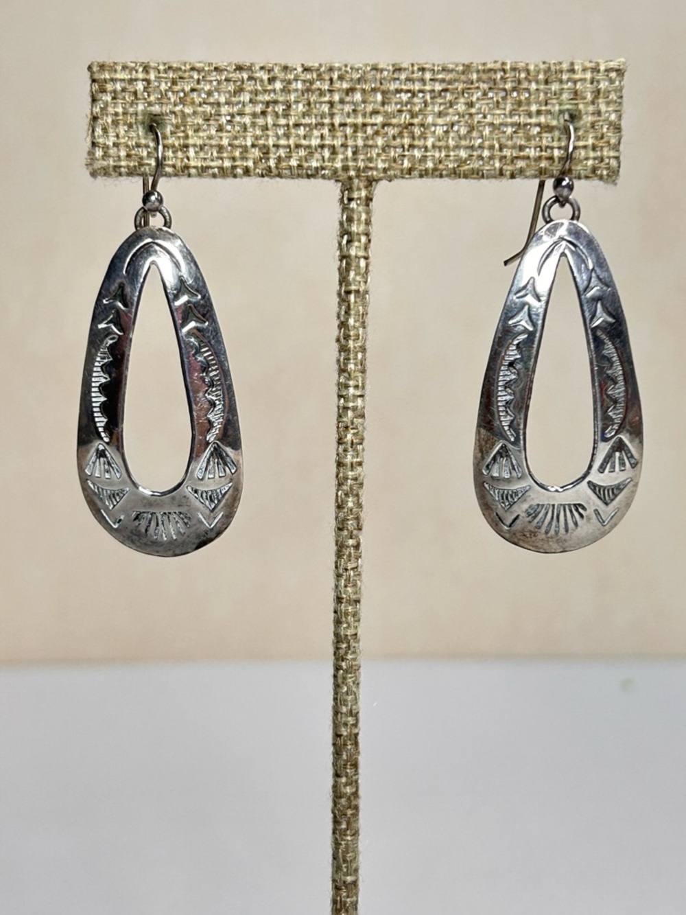 Native Sterling Silver Stamped Teardrop Earrings Stylized Arrows 925 Navajo